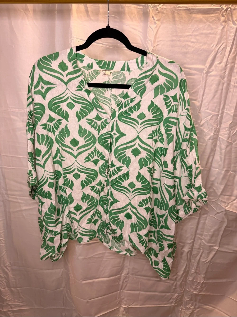 Christian Siriano White Blouse with Green Floral Print - Picture 1 of 4